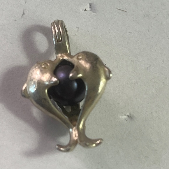 925 sterling silver dolphin cultured pearl Cage Ball Clip y2k hip charm pendant - Picture 5 of 6